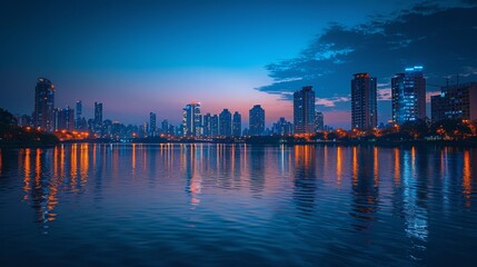 City Illuminated by Water at Night