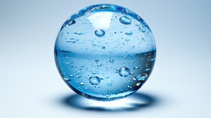 Sparkling sphere, blue glass ball with water drops on white background - obrazy, fototapety, plakaty