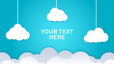 Clouds background with light blue gradient color. Copy space for text in the middle