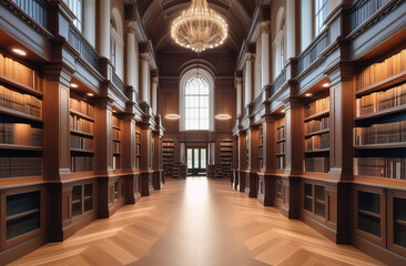 Fototapeta premium Knowledge is power. Large vintage library full of books