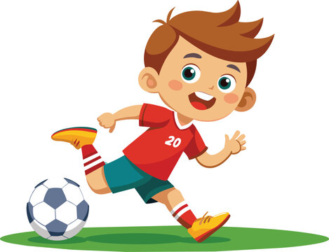 child playing soccer vector illustration,little kid play football  vector illustration