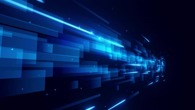 Dynamic abstract background with blue glowing digital lines in motion, ideal for high-tech and futuristic design projects.