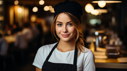 Young beautiful woman chef in uniform posting okay taste delight delicious hand gesture on isolated background. Cooking woman Occupation chef or baker People in kitchen restaurant and hotel.