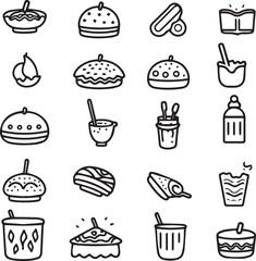 Food icons set. Collection vector black outline logo white background