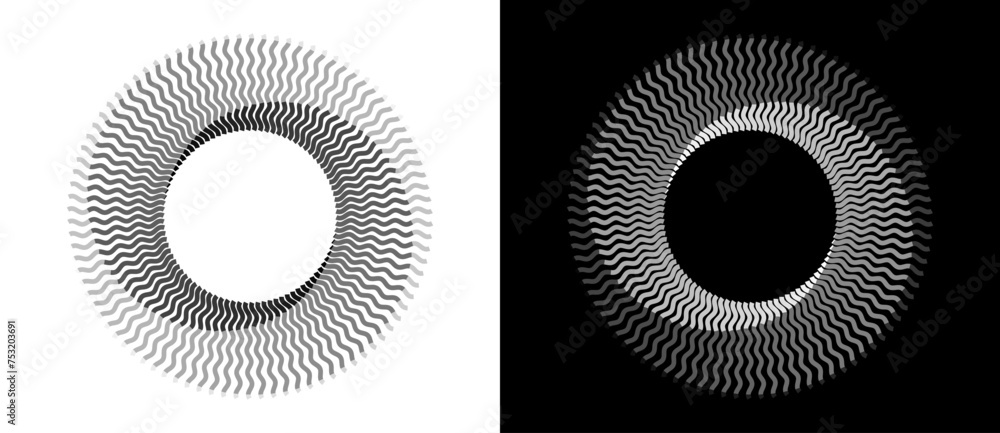 Aufkleber Abstract background with lines in circle. Art design spiral as logo or icon. A black figure on a white background and an equally white figure on the black side.