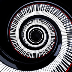 A mesmerizing 3D rendering of an infinite spiral created using piano keys