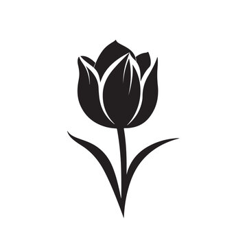 black color Tulip flowers silhouette, vector illustration on white background