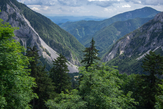 Ljubelj pass in Karawanks chain of Slovenia with a old passageway border between Slovenia and Austria, amazing nature