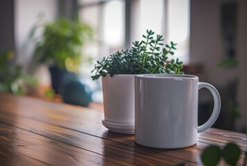 Coffee Cup With Plant on Table