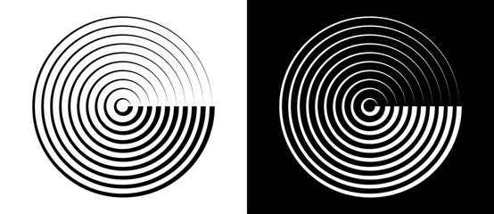 Abstract background with lines in circle. Art design spiral as logo or icon. A black figure on a white background and an equally white figure on the black side. - 753203896