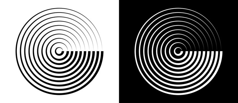 Abstract background with lines in circle. Art design spiral as logo or icon. A black figure on a white background and an equally white figure on the black side.