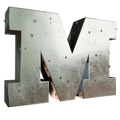 Metal 'M' Cutout Alphabet Character, Adorned with Water Droplets - Rough Steel