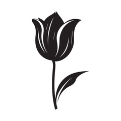 black color Tulip flowers silhouette, vector illustration on white background