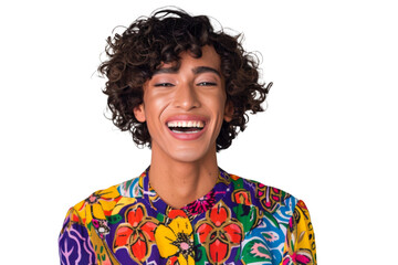 Portrait shot of Young joyful Gay man with colorful lgbt dress isolated on transparent background, Gay transgender smile and posing with trendy lifestyle.