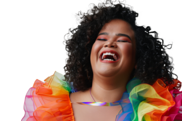 Portrait shot of Young joyful Gay man with colorful lgbt dress isolated on transparent background, Gay transgender smile and posing with trendy lifestyle.