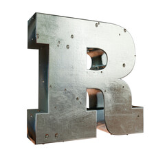 Metal 'R' Cutout Alphabet Character, Adorned with Water Droplets - Rough Steel
