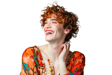Portrait shot of Young joyful Gay man with colorful lgbt dress isolated on transparent background, Gay transgender smile and posing with trendy lifestyle.