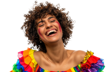 Portrait shot of Young joyful Gay man with colorful lgbt dress isolated on transparent background, Gay transgender smile and posing with trendy lifestyle.