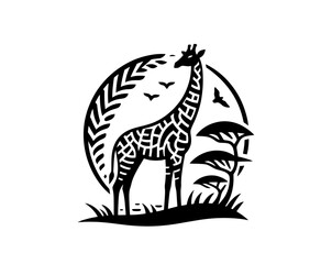 Fototapeta premium Giraffe monochrome isolated vector emblem illustration