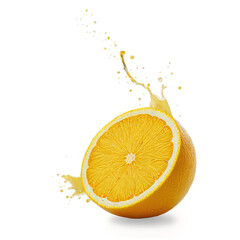 Orange hitting the ground and splashing some water to the sides, isolated on a transparent background in PNG format. Overlay graphic resource for use in image and video editing. Isolated design elemen