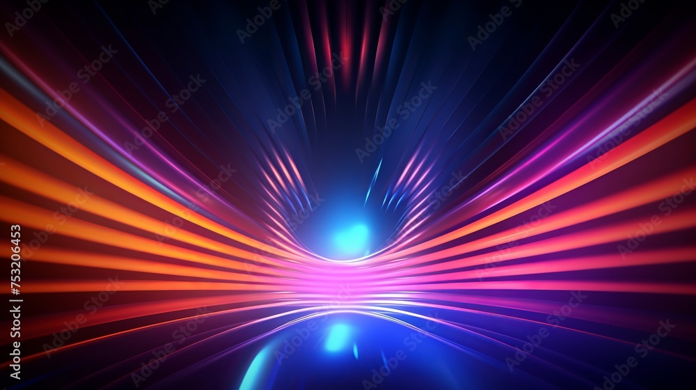 Wall mural Colorful motion elements illuminated by neon LED lights create an abstract futuristic background, evoking a dynamic and vibrant atmosphere.