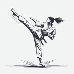 silhouette of a person with high kick in kimono 
