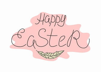 Banner, Easter design. Calligraphy inscription, doodle. Hand drawn linear icons. Vector illustration, isolated background.