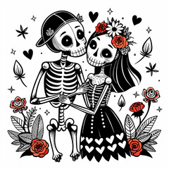 Draw Skeleton Lovers Let The Color be Black (41)