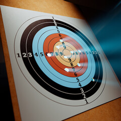 Shooting range with target riddling by bullets. Training practice or competition