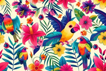 Bunte Tropische Pflanzen und Vögel, Hintergrund 