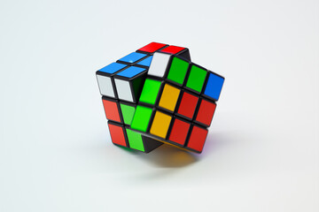 Intricately Solved Puzzle Cube Isolated on a Pristine White Background