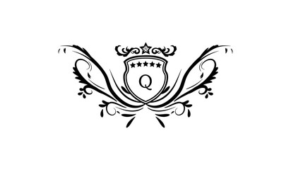 heraldic shield with wings and crown