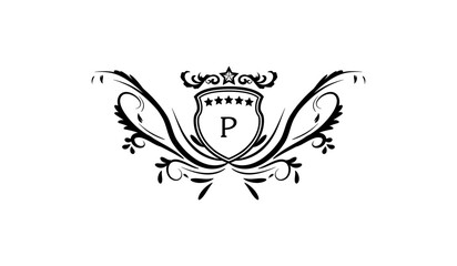 heraldic shield with wings and crown