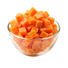 Carrot slices in a glass bowl isolated on transparent background.