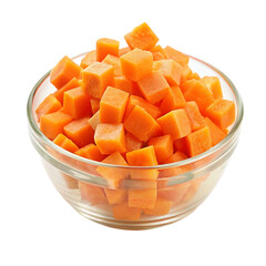 Carrot slices in a glass bowl isolated on transparent background.