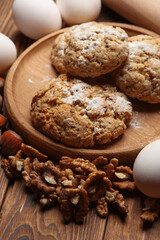 Ingredients for baking and preparing homemade cereal cookies. Cooking process. Flat lay