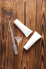 Kit for making homemade cream on a wooden table