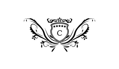 heraldic shield with wings and crown