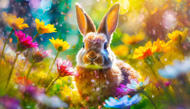 Easter Bunny with Spring Flowers