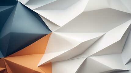 Macro imagery showcases paper folded into geometric shapes, producing a three-dimensional effect and forming an abstract background.