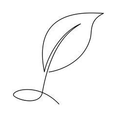 Leaf single continuous one line out line vector art  drawing  and tattoo design
