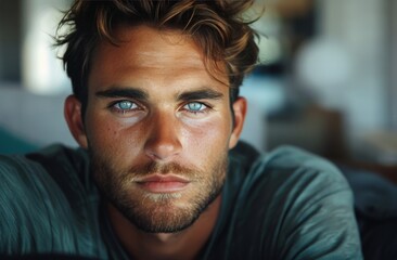 Close Up of a Man With Blue Eyes
