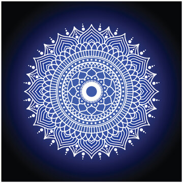 spiritual symbol round ornament, mandala art illustration blue background 