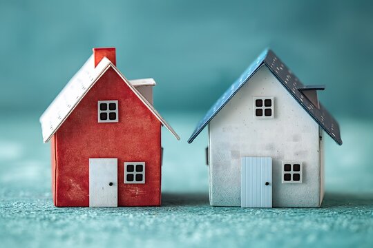 Two miniature paper houses side by side against a light blue background