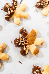 Snowflake-Shaped Sugar Cookies, Chocolate-Dipped, Pecan Crushed Nuts, Holiday Baking