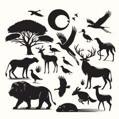 Various Animal Silhouette Vector Illustration