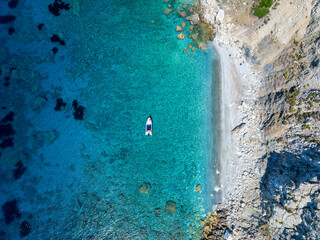 The remote coast of Skiathos island with a beautiful beach at the north coast, Kastro area, Sporades, Greece