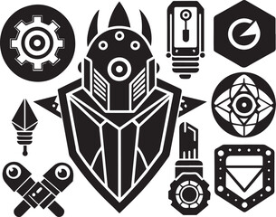 Set video game symbol. Hand drawn vector illustration