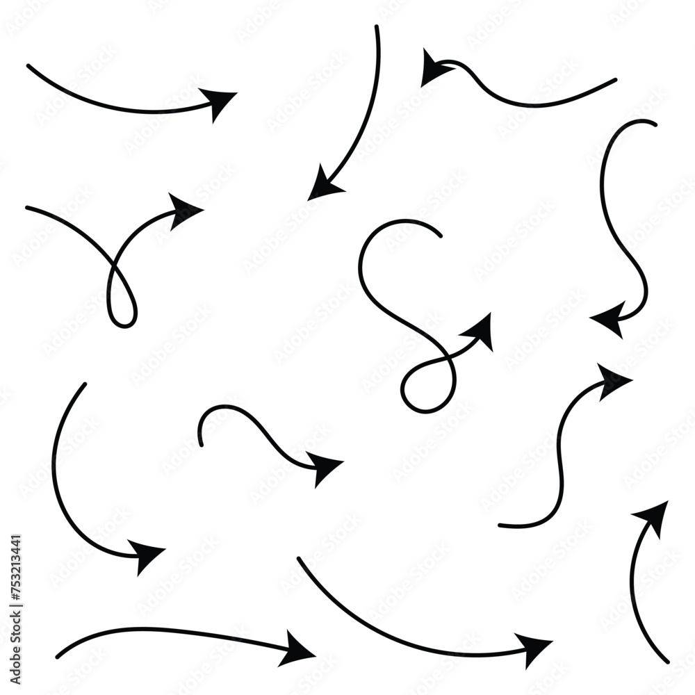Aufkleber set of hand drawn arrow. vector sketch. draw arrow element. isolated vector. arrow icon. doodle line