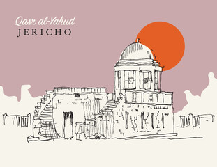 Drawing sketch illustration of Qasr al Yahud in the Jordan River Valley